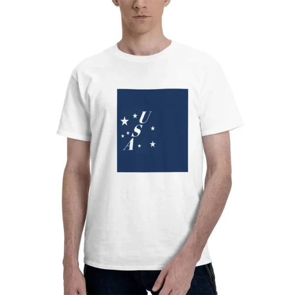 Men's Casual T-Shirt USA Letter Print Pure Cotton Round Neck Short-Sleeved Top Breathable And Comfortable 150g