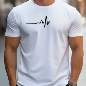 Men's Loose Cotton T-Shirt ECG Print Trendy Brand Top Creative Design Short Sleeve Casual Fit Streetwear