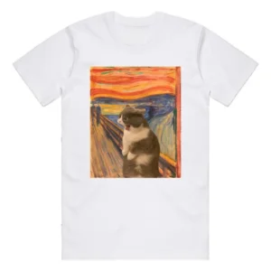 Men's Screaming Cat Print Pattern T-shirt Pure Cotton Short-Sleeved Humorous Commemorative Top For Birthday