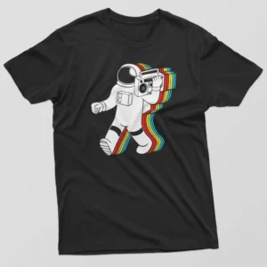 Unisex Astronaut Print T-Shirt Pure Cotton Loose Short-Sleeved Top For Sci-Fi Fans Men's Clothing