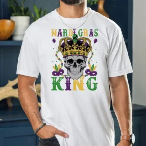 Mardigras King Hip-hop Brand Unisex T-Shirt Skull Design Crown Print Men's Top Fashion Tee