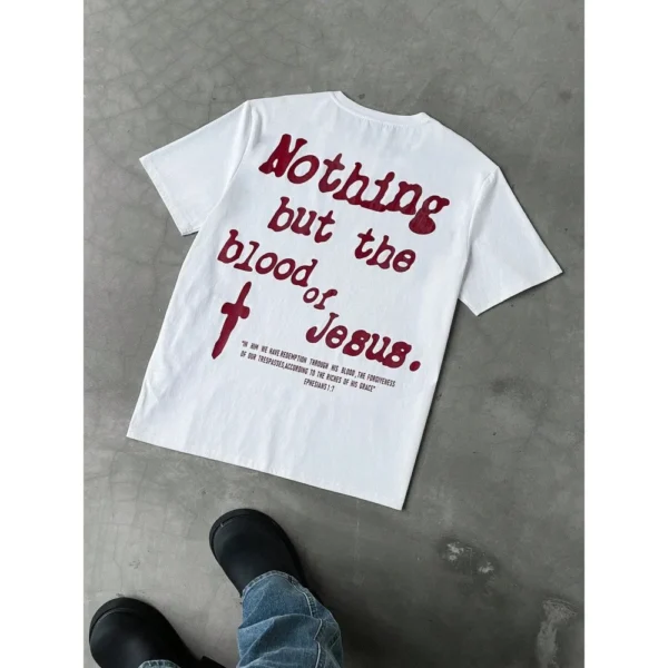 Men's Round Neck Short Sleeve T-shirt Double-Sided Letter Print Casual Loose Comfortable Top For Gifting