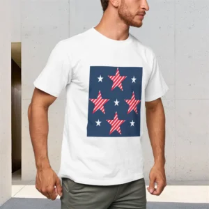 Men's Pure Cotton T-Shirt 150g Round Neck Short-Sleeved Casual Top Comfortable Breathable Star Pattern Printed
