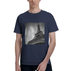 Men's Pure Cotton Round Neck T-Shirt Breathable Casual Top With Architectural Landscape Embossed Design Short Sleeve