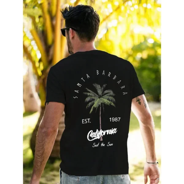 Men's Short Sleeve T-Shirt Breathable Comfortable Cotton Tee With Coconut Tree Letter Pattern Casual Gift For Friends