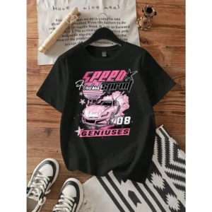 Summer Women's Casual Loose T-Shirt Round Neck Short-Sleeved Comfortable Breathable Letter Print Top For Racing