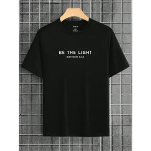 Men's Solid Color Cotton Short-Sleeved T-Shirt White Letter Print Comfortable Breathable Casual Top For Men