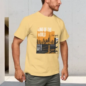 Men's Pure Cotton T-Shirt 150g Round Neck Short-Sleeved Casual Top Comfortable Breathable New York Architectural Printed Pattern