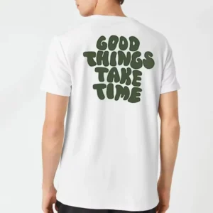 Men's Short-Sleeved T-Shirt 'Good Things Take Time' Letter Print Comfortable Pure Cotton Breathable Top For Casual Wear