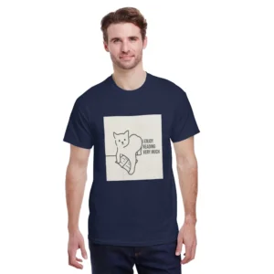 Men's Pure Cotton T-Shirt 150g Round Neck Short Sleeve Cat Hot Stamping Reading Shirt Casual Comfortable Top