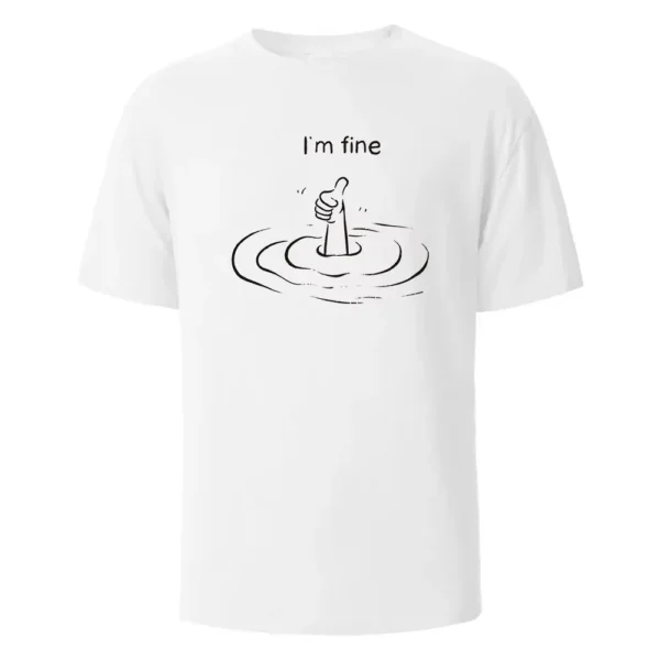 Men's Loose Comfortable Pure Cotton T-Shirt 'I'm Fine' Letter Print Short-Sleeved Casual Streetwear Top With Thumb-Up Design