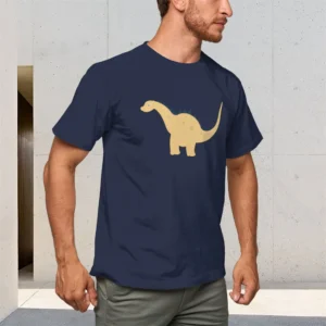 150g Men's Pure Cotton T-Shirt Round Neck Short Sleeve, Dinosaur Pattern Print Hot Stamping Casual Top for Men