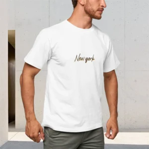 Pure Cotton Men's T-Shirt 150g Round Neck Short-Sleeved NEW YORK Letter Print Casual Breathable Comfortable Top