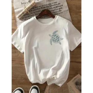 Summer Women's Loose Casual Turtle Pattern T-shirt Beach Wear Top Gift For Good Friends