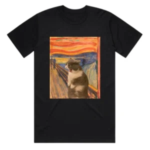 Screaming Cat Print Pattern Men's T-shirt Pure Cotton Short-Sleeved Humorous Commemorative Birthday Top