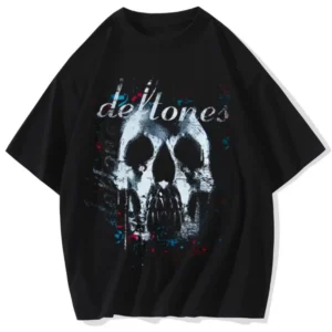 Skull And Black Large Dog Pattern Cotton Short Sleeve Top, Cool And Trendy Birthday Commemorative T-shirt