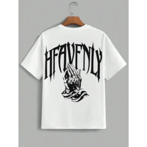 Men's Double-Sided Letter-Printed Loose Cotton T-Shirt Short-Sleeved Casual Streetwear Top Two-Handed Prayer Pattern