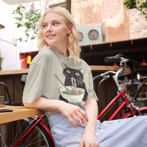 Anime Cute Cat T-Shirt Japanese Ramen Cat Print Short-Sleeved Women's Top Gift For Cat And Ramen Lovers – Bild 6