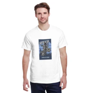 Men's Pure Cotton T-Shirt Round Neck Short Sleeve Casual Top Comfortable Breathable 150g Motorcycle Racer Printed Pattern