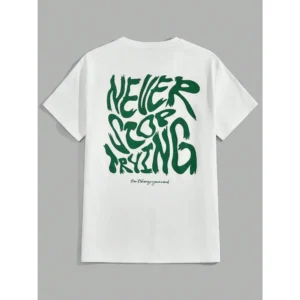 Men's Round Neck Knitted Casual T-Shirt Slogan Print Double-Sided Comfortable Fit Tee Alphabet Theme Never Stop Trying