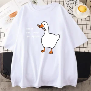 Summer Men's Pure Cotton T-Shirt Duck Dinner Knife Print Loose Comfortable Short-Sleeved Humorous Top