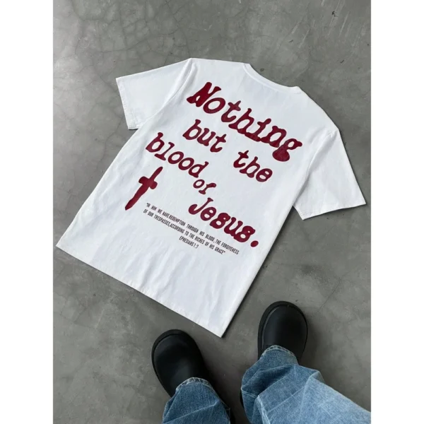 Men's Round Neck Short Sleeve T-shirt Double-Sided Letter Print Casual Loose Comfortable Top For Gifting – Bild 3