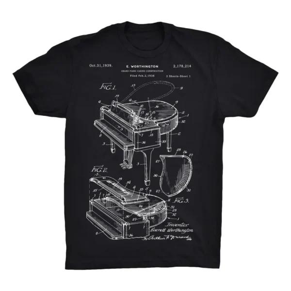 Summer Pure Cotton T-Shirt Loose Comfortable Short-Sleeved Top for Men And Women with Piano Anatomy Playful Print Design