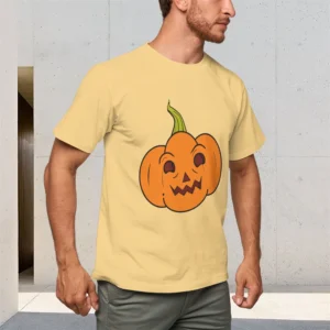 Men's Pure Cotton T-Shirt 150g Round Neck Short Sleeve Breathable Comfortable Embossed Pumpkin Pattern Top For Men
