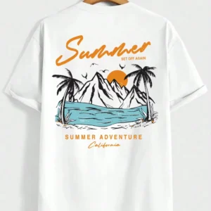 Summer Beach Sunset Double-Sided Printed T-Shirt Loose Comfortable Unisex Top For Vacation