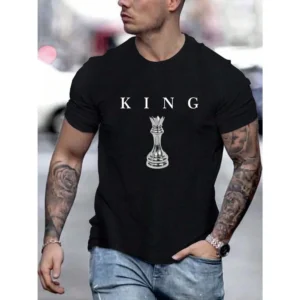 Men's Casual Short-Sleeved T-shirt Breathable Chess Letter-Printed Top