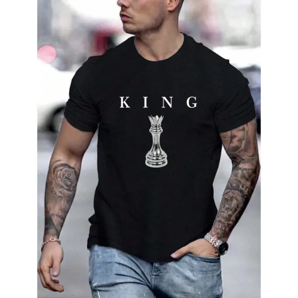 Men's Casual Short-Sleeved T-shirt Breathable Chess Letter-Printed Top