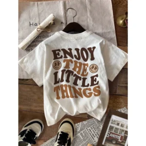 Men's 'Enjoy the Little Things' Smiley Face Print Pattern Round Neck Short Sleeve T-shirt Loose Comfortable Fit Top