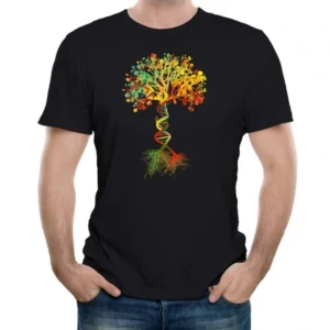 Men's Comfortable Breathable Pure Cotton T-Shirt Large Tree Print Summer Short Sleeve Solid Color Top