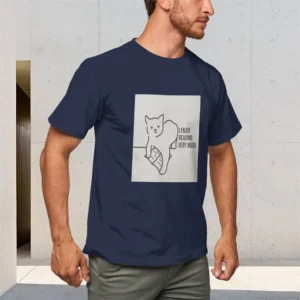 Men's Pure Cotton T-Shirt 150g Round Neck Short Sleeve Cat Hot Stamping Reading Shirt Casual Comfortable Top