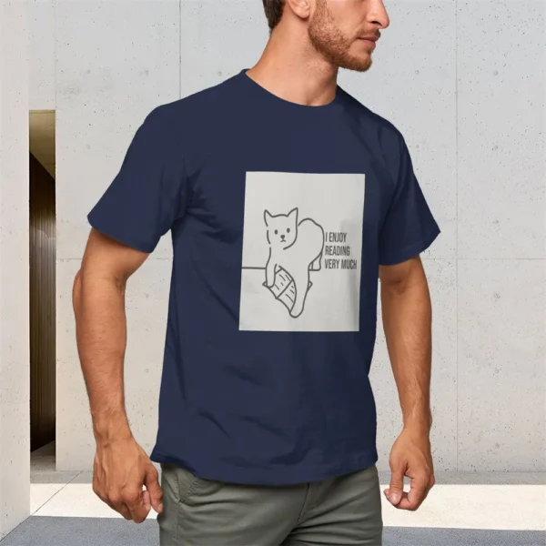 Men's Pure Cotton T-Shirt 150g Round Neck Short Sleeve Cat Hot Stamping Reading Shirt Casual Comfortable Top