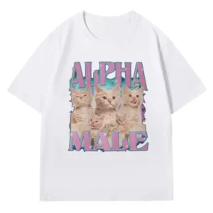 Unisex Cute Cat Print Cotton T-Shirt Comfortable Breathable Men's Top For Cat Lovers Casual Fashion Tee