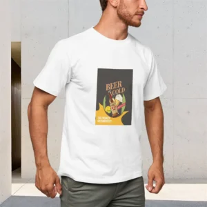 Men's Pure Cotton T-Shirt 150g Round Neck Short Sleeve Breathable Comfortable Hot Drawn Cold Beer Letter Print Top