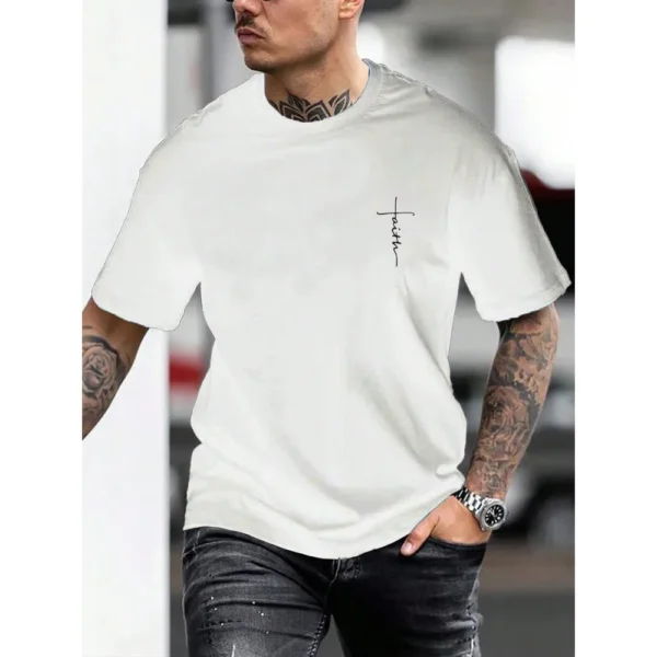 Men's Hand-Painted Letter-Printed Short-Sleeved T-Shirt Loose Comfortable Summer Top Casual Streetwear Tee