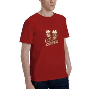 Men's Pure Cotton T-Shirt 150g Round Neck Short Sleeve With Cold Beer Letter Print Hot Stamping Casual Top For Men