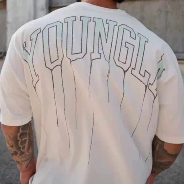 Men's Summer Pure Cotton T-Shirt 180g Short-Sleeved Loose Comfortable Fit With Letter Print For Fitness