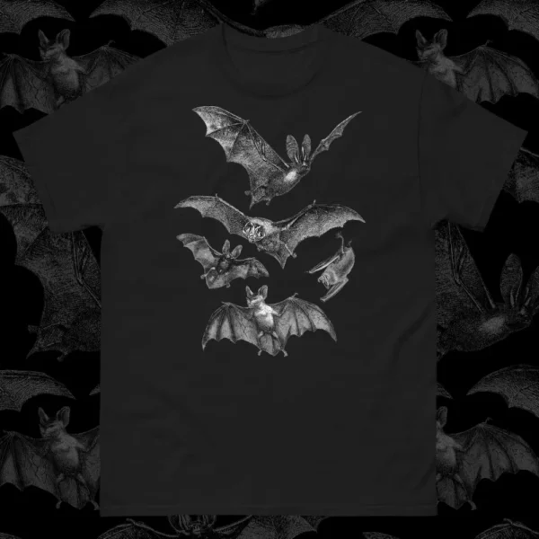 Men's Pure Cotton Short-Sleeved T-Shirt 180g Hip-Hop Fashion Top with Bat Print Unisex Casual Wear