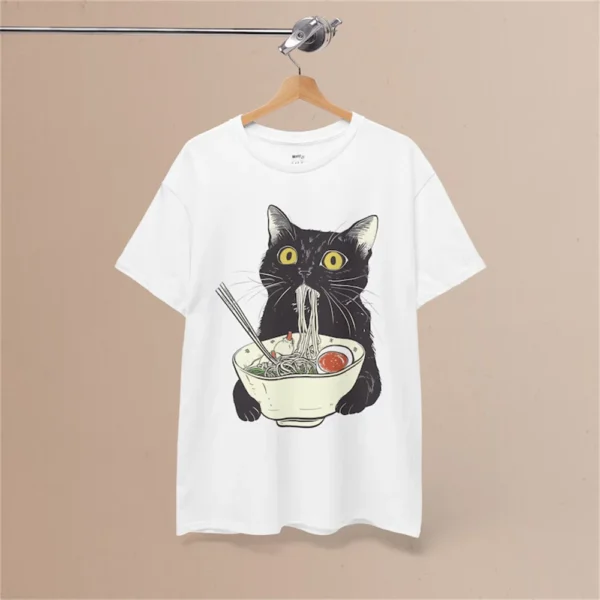 Anime Cute Cat T-Shirt Japanese Ramen Cat Print Short-Sleeved Women's Top Gift For Cat And Ramen Lovers – Bild 3