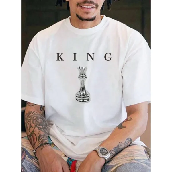 Men's Casual Short-Sleeved T-shirt Breathable Chess Letter-Printed Top – Bild 6