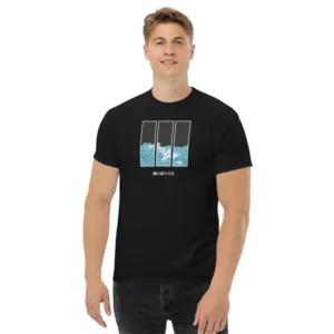 Men's Comfortable Cotton T-Shirt Japanese Calligraphy Art Design Kanagawa Wave Nature Outdoors Top Tee