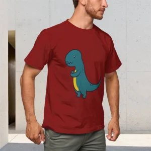 150g Men's Pure Cotton T-Shirt Round Neck Short Sleeve, Dinosaur Pattern Print Hot Stamping Casual Top for Men