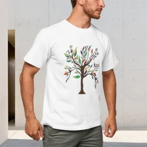 Men's Pure Cotton T-Shirt Round Neck Short Sleeve Colored Tree Personalized Printed Pattern Comfortable Casual Top