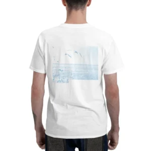 Men's Pure Cotton T-Shirt 150g Round Neck Short-Sleeved Letter Back Sea Print Casual Top Breathable And Comfortable