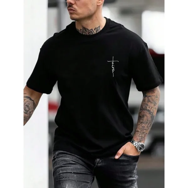 Men's Hand-Painted Letter-Printed Short-Sleeved T-Shirt Loose Comfortable Summer Top Casual Streetwear Tee – Bild 2