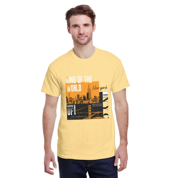 Men's Pure Cotton T-Shirt 150g Round Neck Short-Sleeved Casual Top Comfortable Breathable New York Architectural Printed Pattern – Bild 2