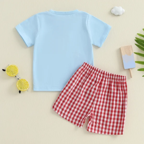 Baby Girls Shorts Set, Short Sleeve Embroidery Dog T-shirt with Plaid Shorts Summer 2-piece Outfit – Bild 3